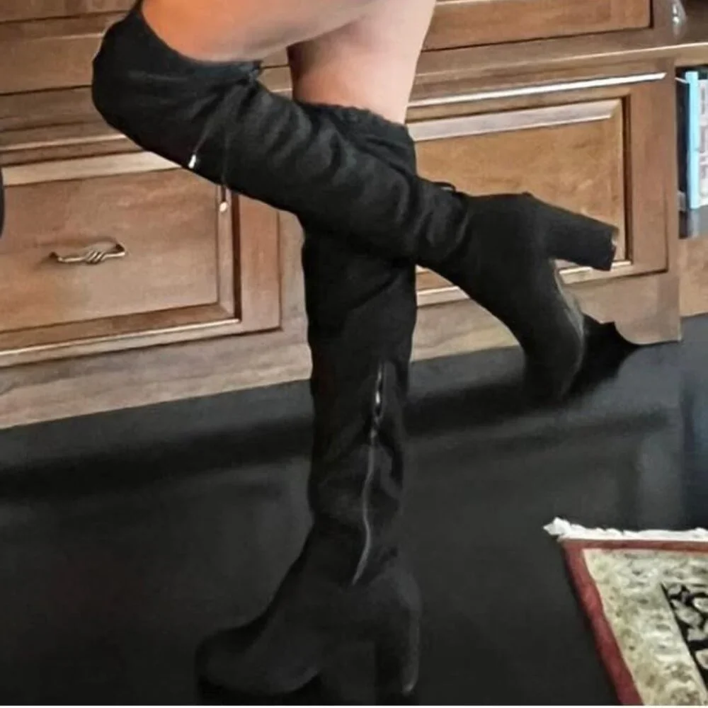 Over The Knee High Vegan Chunky Heel Boots